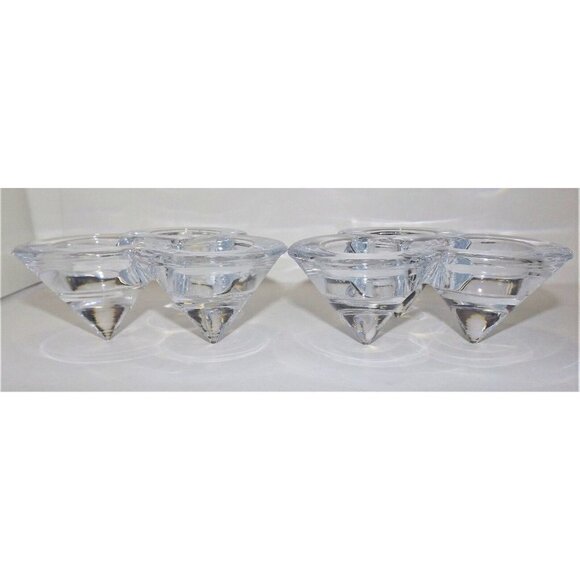 Vintage Set of 2 Tri-footed Crystal Inverted Pyramid Tea Light Holders - Picture 3 of 5